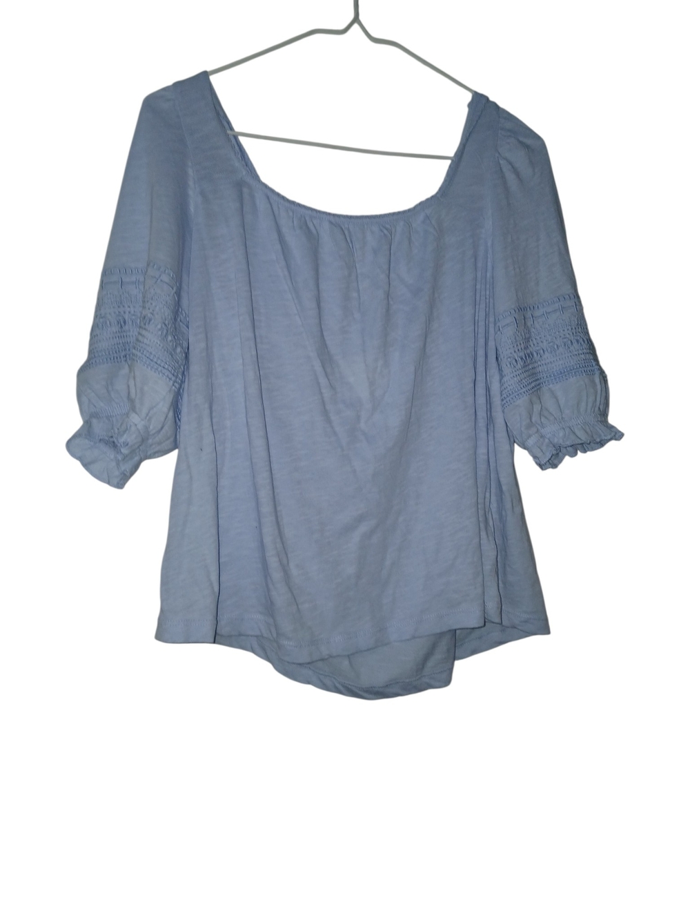 Lucky Brand Pale Blue Peasant Top with Smocked Sleeves